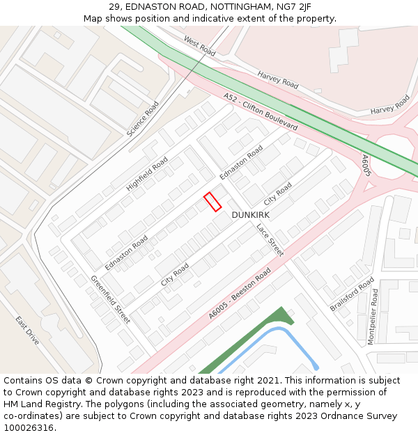 29, EDNASTON ROAD, NOTTINGHAM, NG7 2JF: Location map and indicative extent of plot