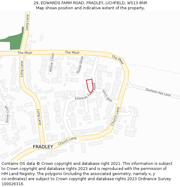 29, EDWARDS FARM ROAD, FRADLEY, LICHFIELD, WS13 8NR: Location map and indicative extent of plot