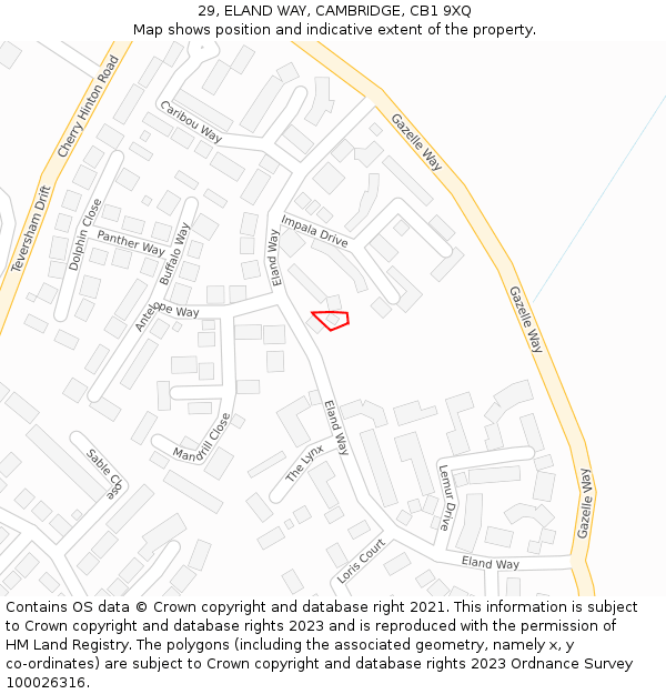 29, ELAND WAY, CAMBRIDGE, CB1 9XQ: Location map and indicative extent of plot