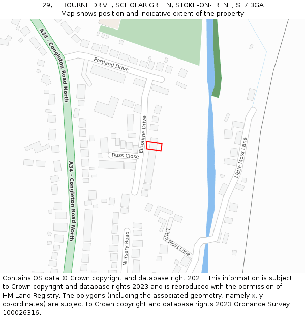 29, ELBOURNE DRIVE, SCHOLAR GREEN, STOKE-ON-TRENT, ST7 3GA: Location map and indicative extent of plot