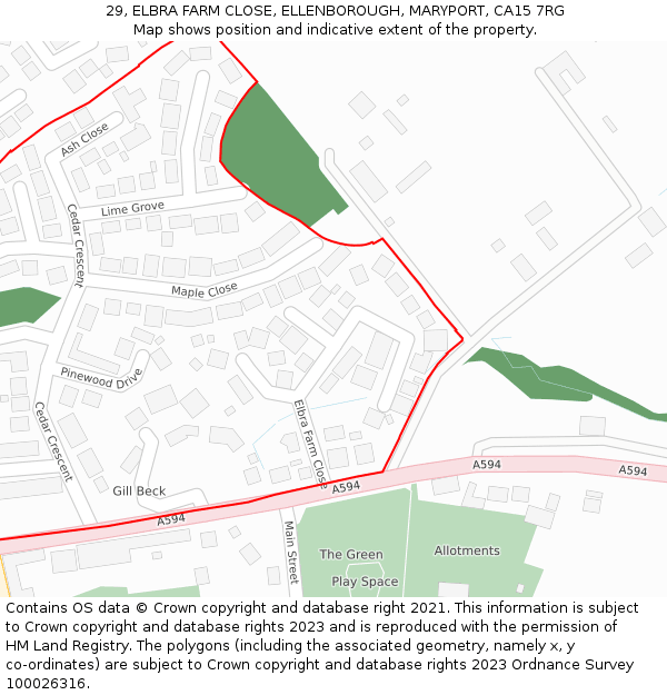 29, ELBRA FARM CLOSE, ELLENBOROUGH, MARYPORT, CA15 7RG: Location map and indicative extent of plot