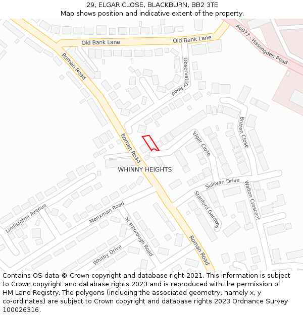 29, ELGAR CLOSE, BLACKBURN, BB2 3TE: Location map and indicative extent of plot