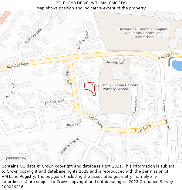 29, ELGAR DRIVE, WITHAM, CM8 1DS: Location map and indicative extent of plot