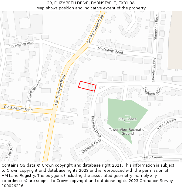 29, ELIZABETH DRIVE, BARNSTAPLE, EX31 3AJ: Location map and indicative extent of plot