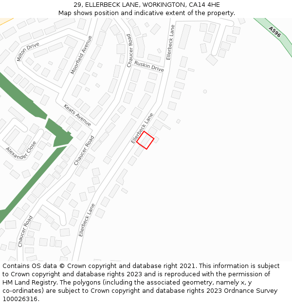 29, ELLERBECK LANE, WORKINGTON, CA14 4HE: Location map and indicative extent of plot