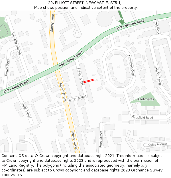 29, ELLIOTT STREET, NEWCASTLE, ST5 1JL: Location map and indicative extent of plot