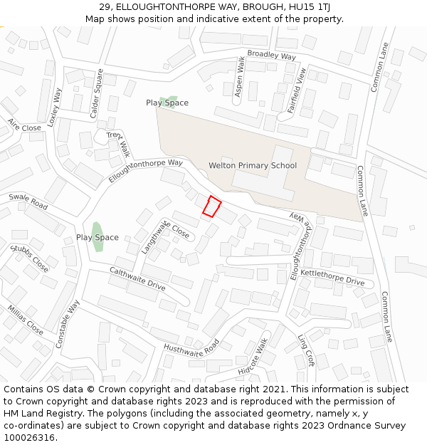 29, ELLOUGHTONTHORPE WAY, BROUGH, HU15 1TJ: Location map and indicative extent of plot