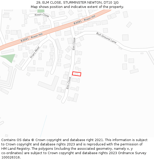 29, ELM CLOSE, STURMINSTER NEWTON, DT10 1JG: Location map and indicative extent of plot