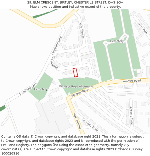 29, ELM CRESCENT, BIRTLEY, CHESTER LE STREET, DH3 1GH: Location map and indicative extent of plot