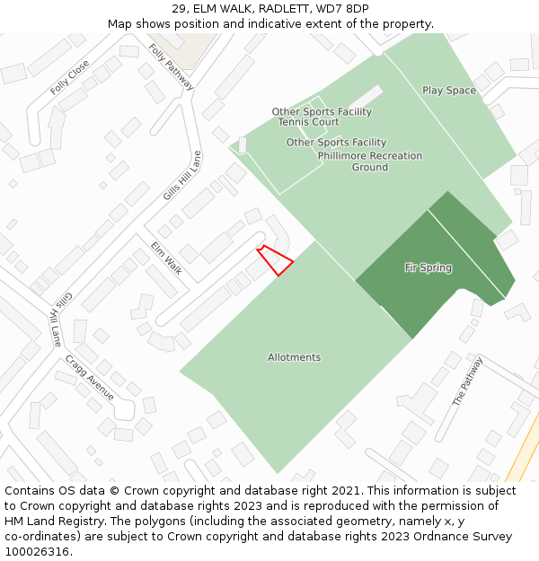 29, ELM WALK, RADLETT, WD7 8DP: Location map and indicative extent of plot