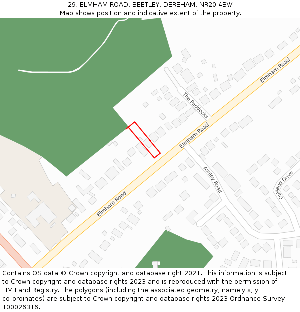 29, ELMHAM ROAD, BEETLEY, DEREHAM, NR20 4BW: Location map and indicative extent of plot