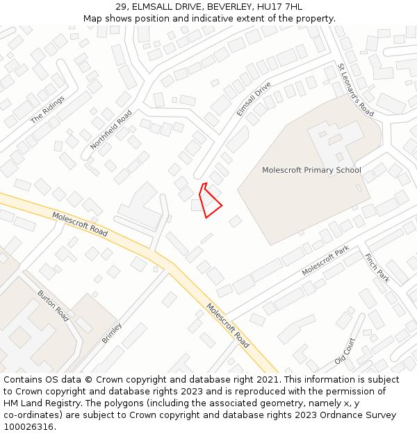 29, ELMSALL DRIVE, BEVERLEY, HU17 7HL: Location map and indicative extent of plot