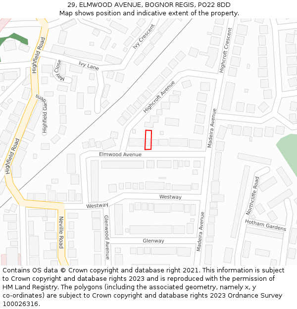 29, ELMWOOD AVENUE, BOGNOR REGIS, PO22 8DD: Location map and indicative extent of plot