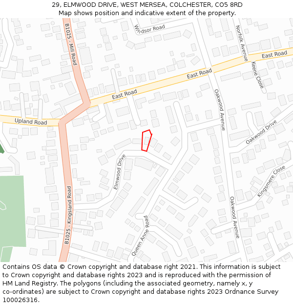 29, ELMWOOD DRIVE, WEST MERSEA, COLCHESTER, CO5 8RD: Location map and indicative extent of plot