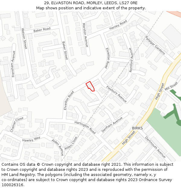 29, ELVASTON ROAD, MORLEY, LEEDS, LS27 0RE: Location map and indicative extent of plot