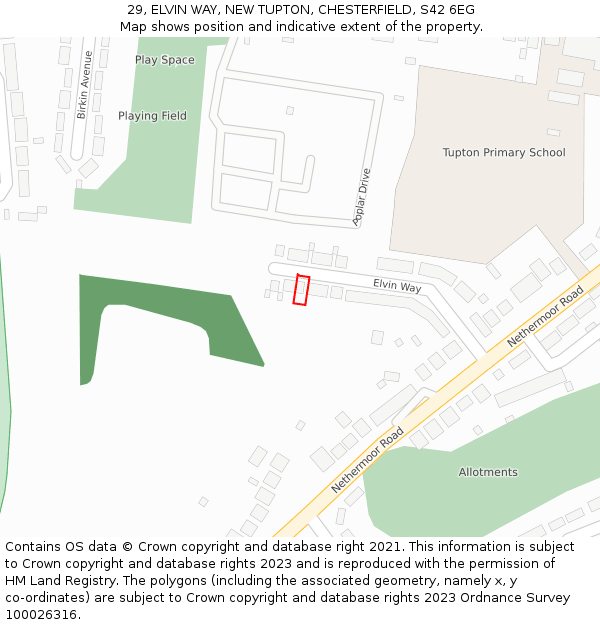 29, ELVIN WAY, NEW TUPTON, CHESTERFIELD, S42 6EG: Location map and indicative extent of plot