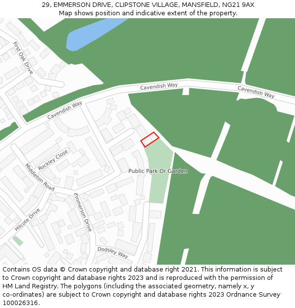 29, EMMERSON DRIVE, CLIPSTONE VILLAGE, MANSFIELD, NG21 9AX: Location map and indicative extent of plot