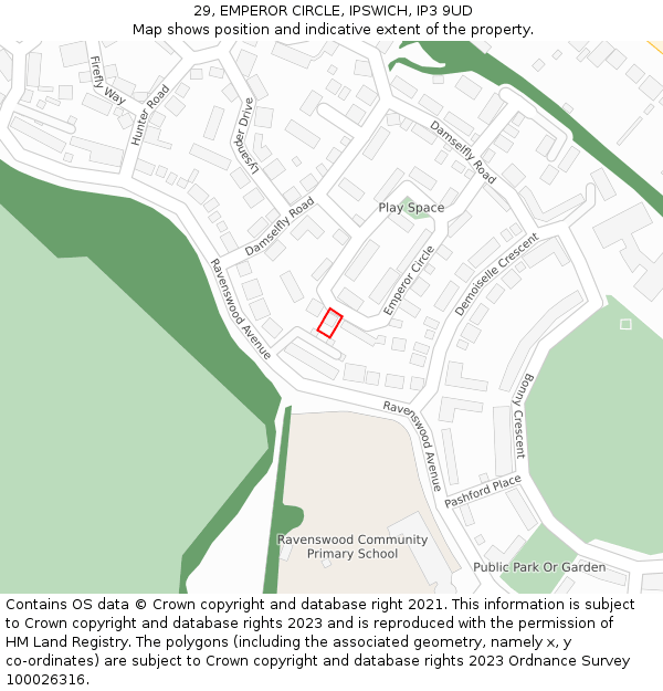 29, EMPEROR CIRCLE, IPSWICH, IP3 9UD: Location map and indicative extent of plot