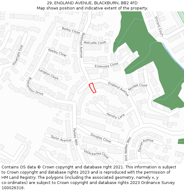 29, ENGLAND AVENUE, BLACKBURN, BB2 4FD: Location map and indicative extent of plot