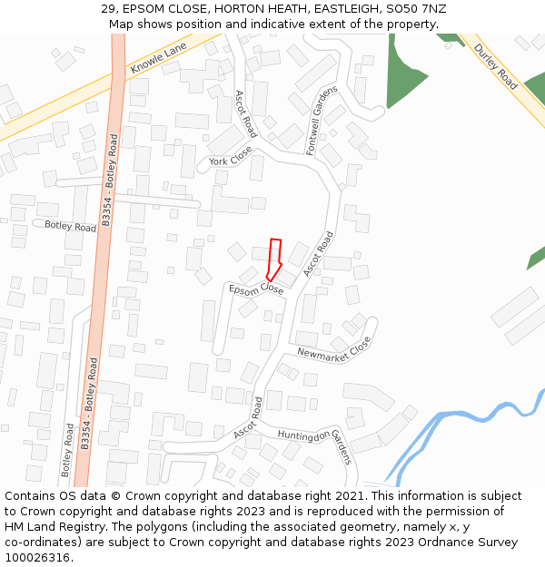 29, EPSOM CLOSE, HORTON HEATH, EASTLEIGH, SO50 7NZ: Location map and indicative extent of plot