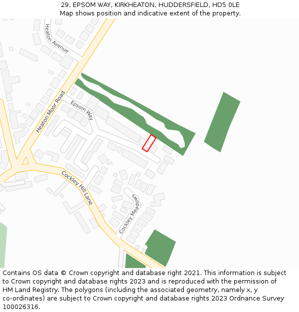 29, EPSOM WAY, KIRKHEATON, HUDDERSFIELD, HD5 0LE: Location map and indicative extent of plot