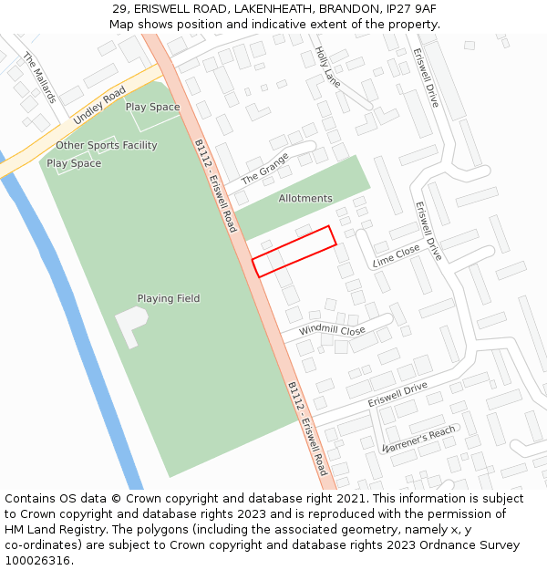 29, ERISWELL ROAD, LAKENHEATH, BRANDON, IP27 9AF: Location map and indicative extent of plot