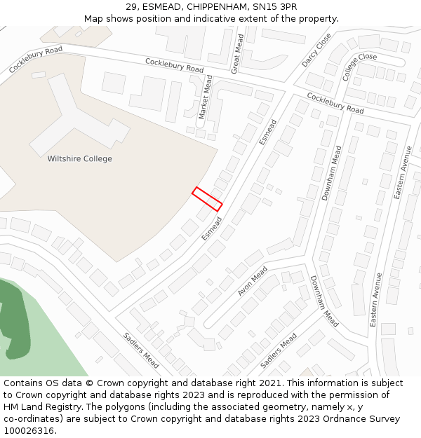 29, ESMEAD, CHIPPENHAM, SN15 3PR: Location map and indicative extent of plot