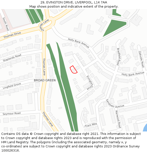 29, EVINGTON DRIVE, LIVERPOOL, L14 7AA: Location map and indicative extent of plot