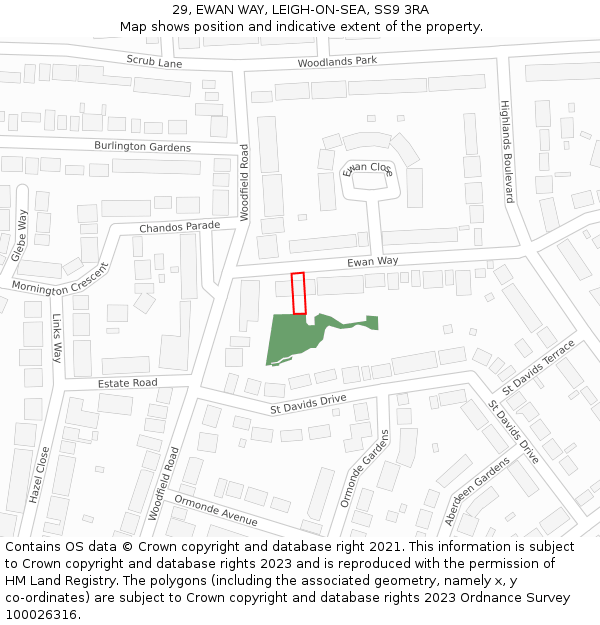 29, EWAN WAY, LEIGH-ON-SEA, SS9 3RA: Location map and indicative extent of plot