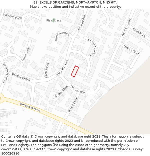 29, EXCELSIOR GARDENS, NORTHAMPTON, NN5 6YN: Location map and indicative extent of plot