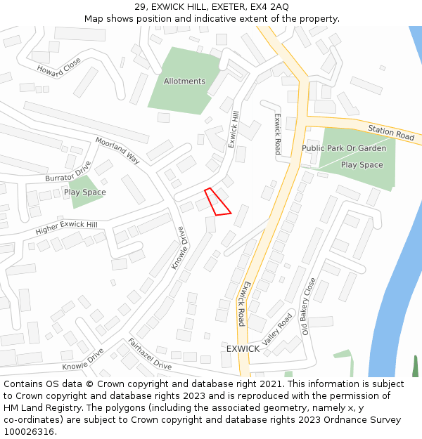 29, EXWICK HILL, EXETER, EX4 2AQ: Location map and indicative extent of plot