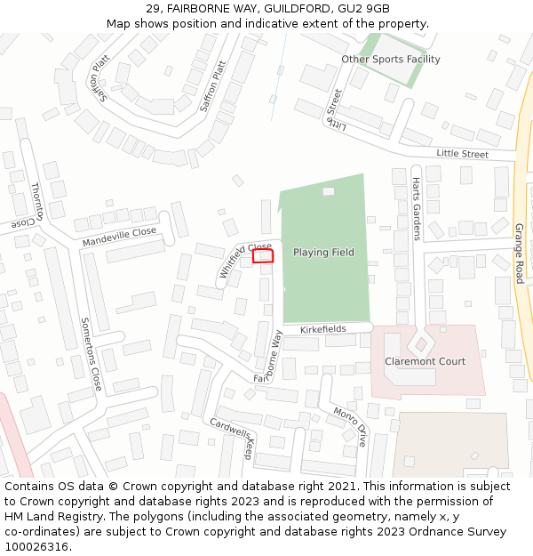 29, FAIRBORNE WAY, GUILDFORD, GU2 9GB: Location map and indicative extent of plot