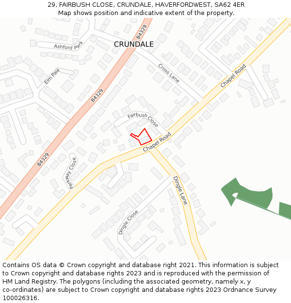 29, FAIRBUSH CLOSE, CRUNDALE, HAVERFORDWEST, SA62 4ER: Location map and indicative extent of plot