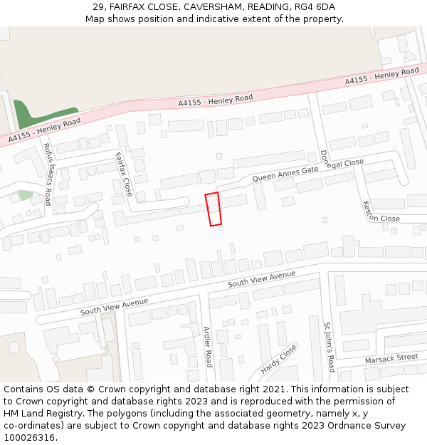 29, FAIRFAX CLOSE, CAVERSHAM, READING, RG4 6DA: Location map and indicative extent of plot