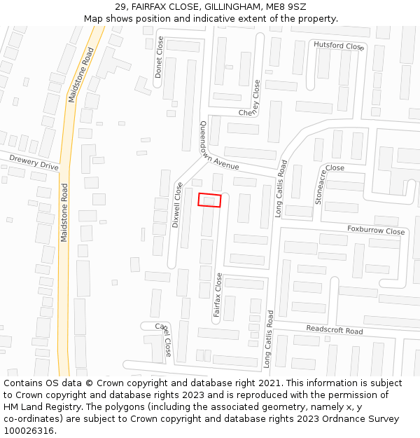 29, FAIRFAX CLOSE, GILLINGHAM, ME8 9SZ: Location map and indicative extent of plot