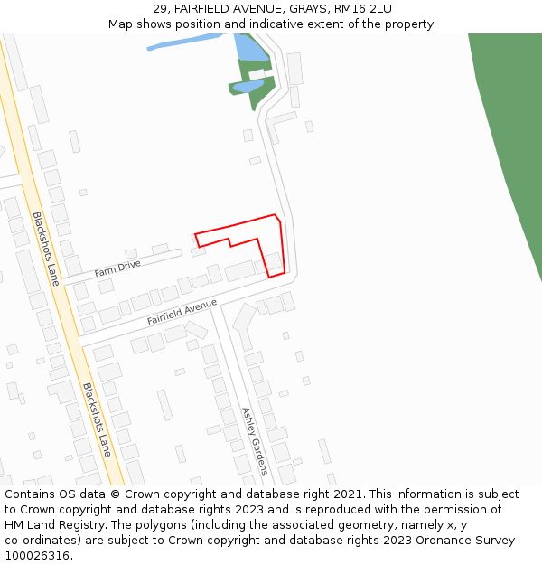 29, FAIRFIELD AVENUE, GRAYS, RM16 2LU: Location map and indicative extent of plot