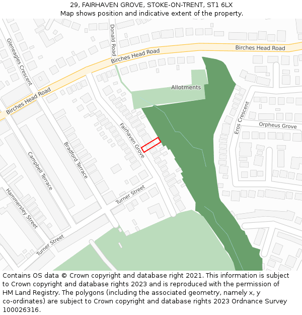 29, FAIRHAVEN GROVE, STOKE-ON-TRENT, ST1 6LX: Location map and indicative extent of plot