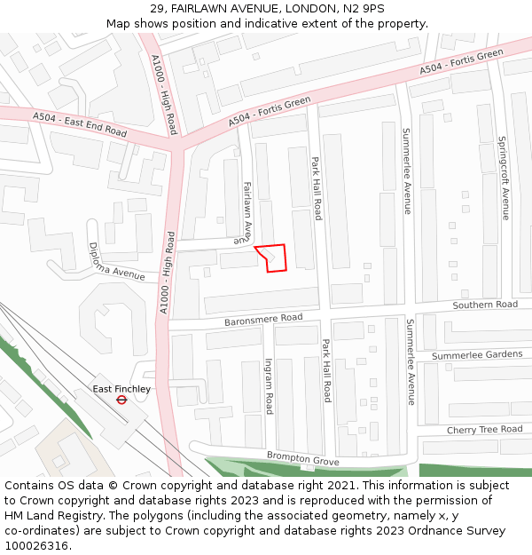 29, FAIRLAWN AVENUE, LONDON, N2 9PS: Location map and indicative extent of plot