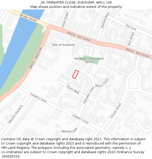 29, FAIRWATER CLOSE, EVESHAM, WR11 1GF: Location map and indicative extent of plot