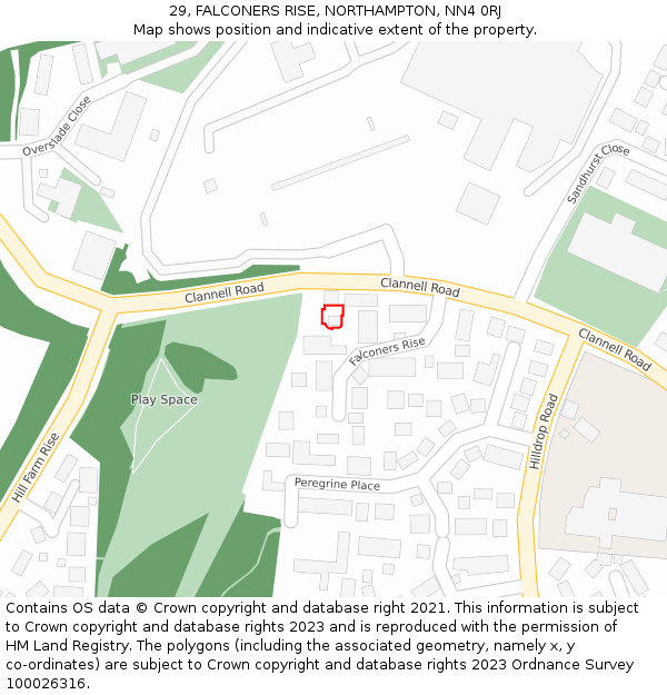 29, FALCONERS RISE, NORTHAMPTON, NN4 0RJ: Location map and indicative extent of plot