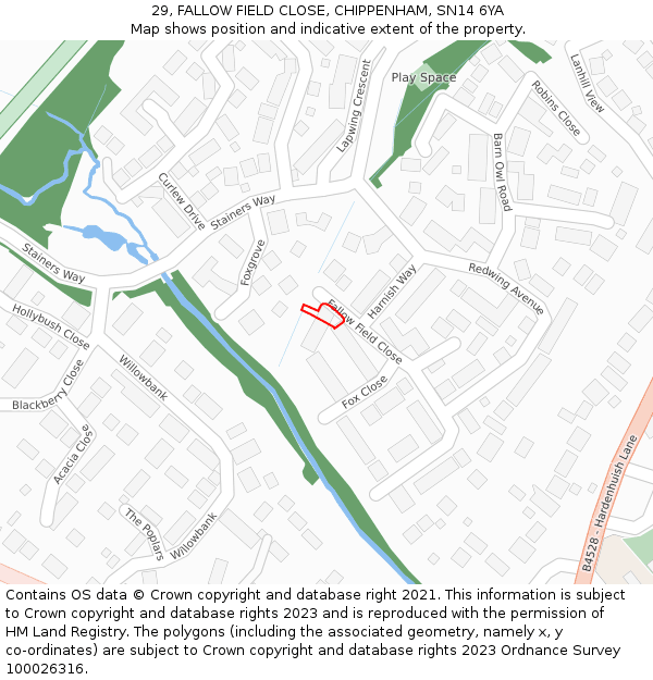 29, FALLOW FIELD CLOSE, CHIPPENHAM, SN14 6YA: Location map and indicative extent of plot