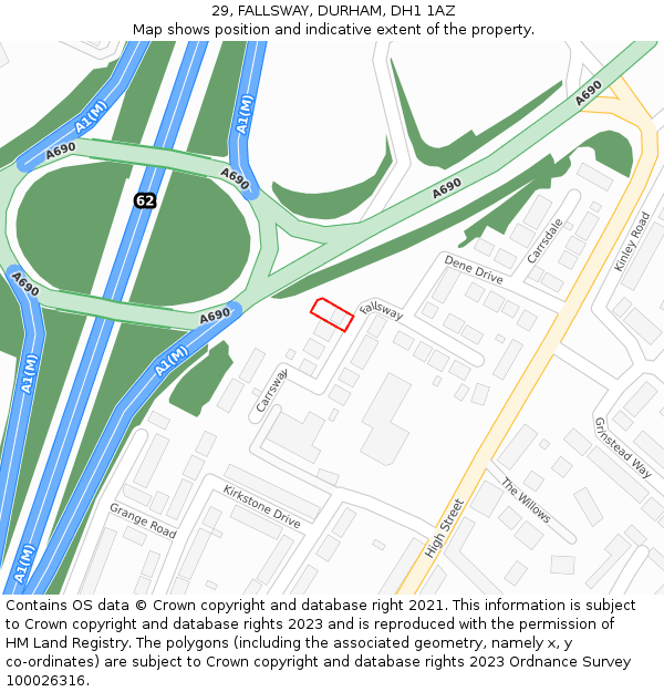 29, FALLSWAY, DURHAM, DH1 1AZ: Location map and indicative extent of plot