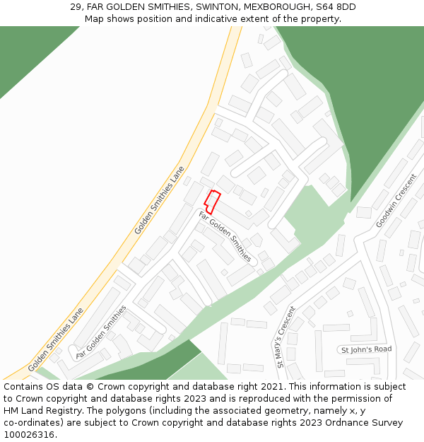 29, FAR GOLDEN SMITHIES, SWINTON, MEXBOROUGH, S64 8DD: Location map and indicative extent of plot