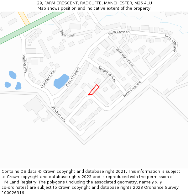 29, FARM CRESCENT, RADCLIFFE, MANCHESTER, M26 4LU: Location map and indicative extent of plot