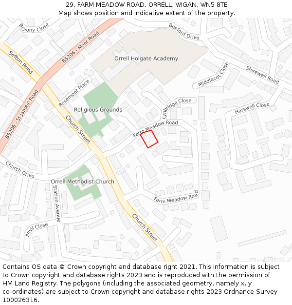 29, FARM MEADOW ROAD, ORRELL, WIGAN, WN5 8TE: Location map and indicative extent of plot