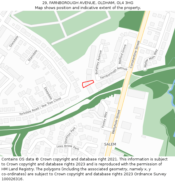 29, FARNBOROUGH AVENUE, OLDHAM, OL4 3HG: Location map and indicative extent of plot