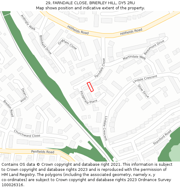 29, FARNDALE CLOSE, BRIERLEY HILL, DY5 2RU: Location map and indicative extent of plot