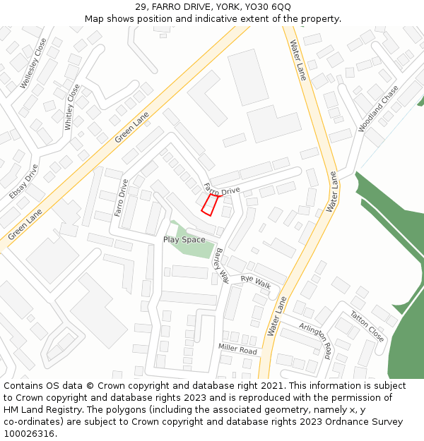 29, FARRO DRIVE, YORK, YO30 6QQ: Location map and indicative extent of plot