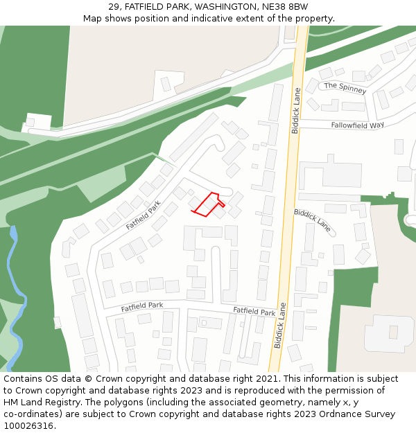 29, FATFIELD PARK, WASHINGTON, NE38 8BW: Location map and indicative extent of plot