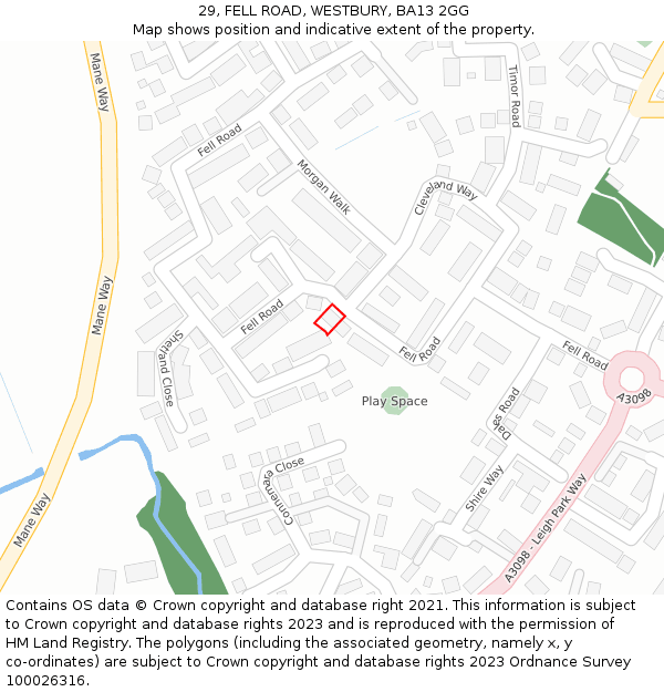 29, FELL ROAD, WESTBURY, BA13 2GG: Location map and indicative extent of plot